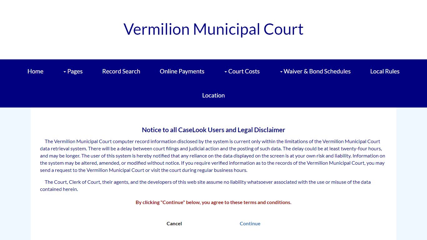 Vermilion Municipal Court - Record Search